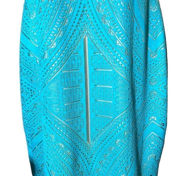 Mossimo Women's Sleeveless Perforated Geometric Line Aqua Blue Midi Dress M - Picture 7 of 10